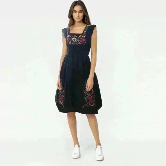 VTG Speed Control New York Black Embroidered Dress Women M - Picture 2 of 12